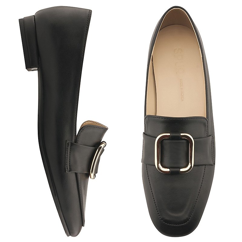 PRE-ORDER SPUR Square Buckle Loafers QS8005 BLACK - Women's Leather Shoes - Other Materials 