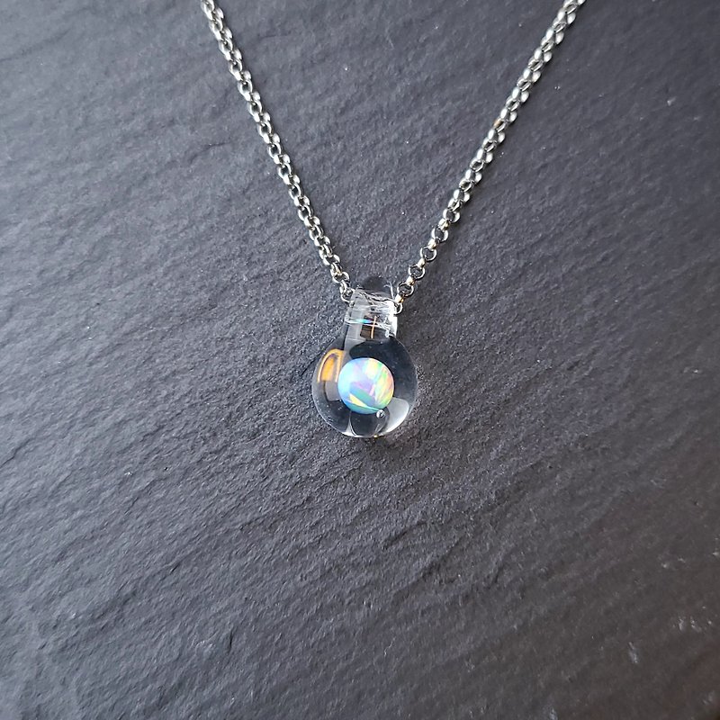 Opal Planet Handmade Lampwork Glass Sterling Silver Necklace - สร้อยคอ - แก้ว ขาว