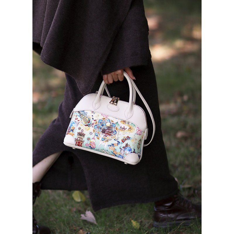 Hand-stitched genuine leather crossbody bag, tote bag, handcrafted shell bag. - Messenger Bags & Sling Bags - Genuine Leather White