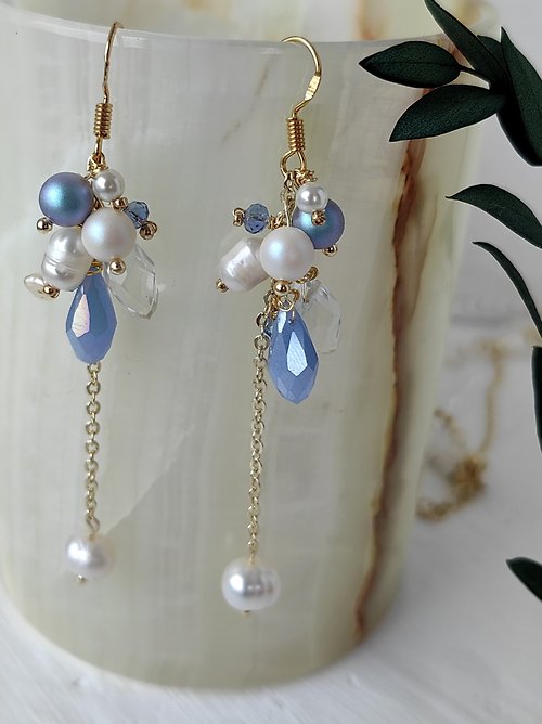 Veraliki Pearl long dainty pearl earrings. Bridal earrings. Dainty gift. Dangle Earrings.