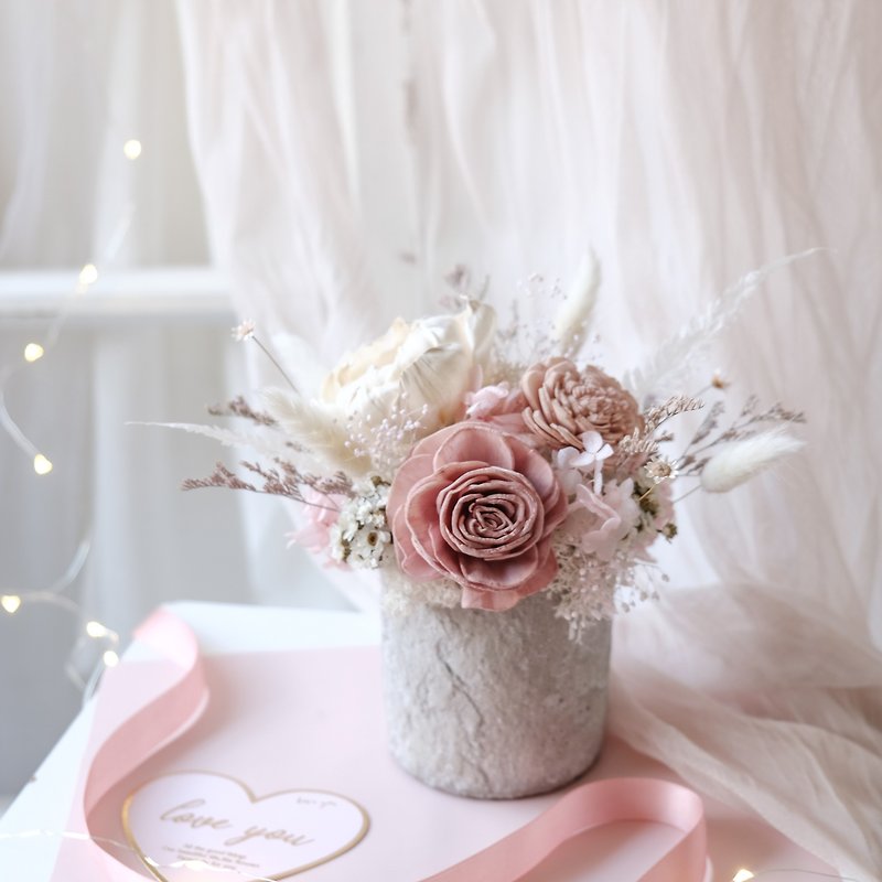 [Dry potted flowers] Dry flowers/opening potted plants/pink white/Chinese Valentine’s Day/Valentine’s Day - ตกแต่งต้นไม้ - พืช/ดอกไม้ สึชมพู