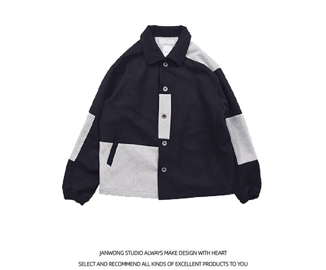 JANWONG wool hit color stitching coach jacket men and women unisex