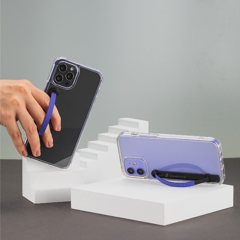 Sharp buckle classic zinc alloy mobile phone strap bracket | Periwinkle blue x matte black frame-replaceable - Phone Stands & Dust Plugs - Other Metals Blue