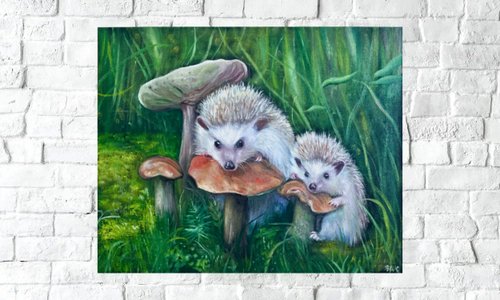ハリネズミオリジナル絵画、動物絵画、油絵 - ショップ
