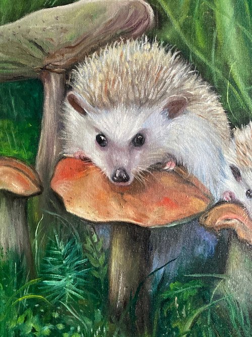 ハリネズミオリジナル絵画、動物絵画、油絵 - ショップ