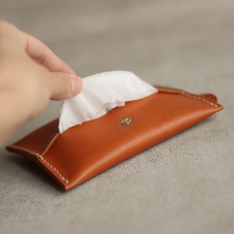 Pocket tissue cover / Recommended for travel / Can be named / Made in Japan / ac-17 / [Customizable gift] - Other - Genuine Leather Orange