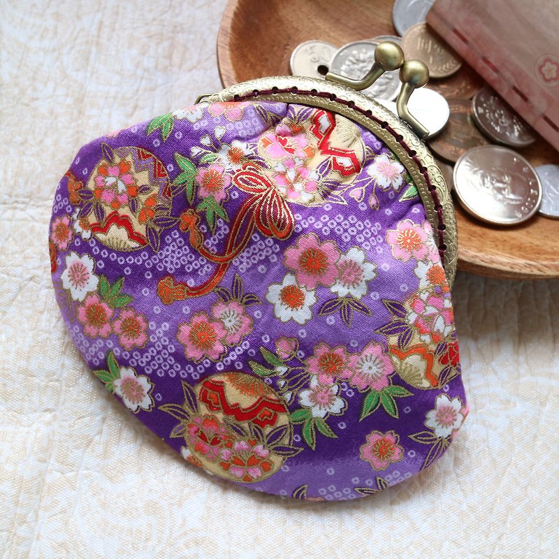 紫和花 8.5cm 古銅口金 散紙包 | Girlskioku~* - 零錢包/小錢包 - 棉．麻 藍色