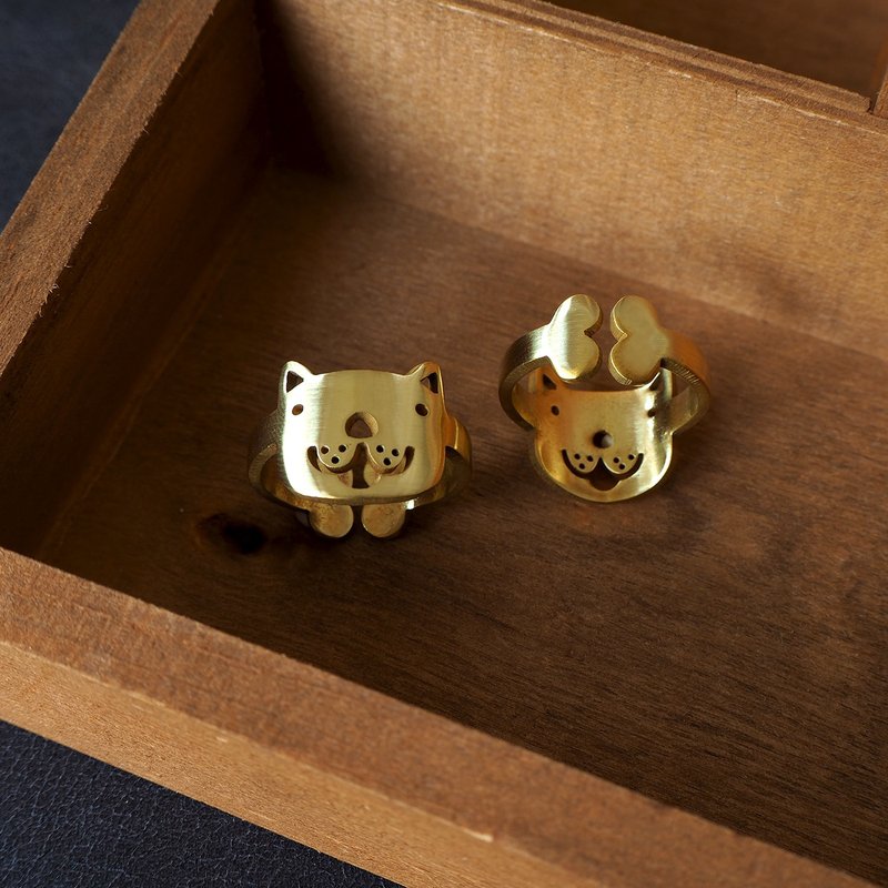 Dog face ring (adjustable free size) - แหวนทั่วไป - ทองแดงทองเหลือง สีทอง