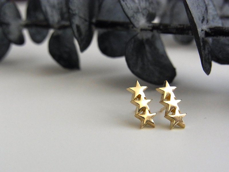 Three Star Petit Pierce / brass - Earrings & Clip-ons - Copper & Brass Gold