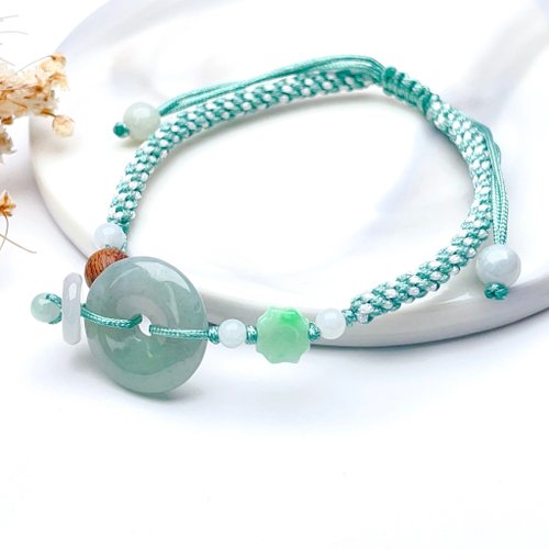 瓔珞珠寶盒 E.L.Jewelry Box 冰綠翡翠平安扣編織手鍊 | 天然A貨翡翠 | 送禮