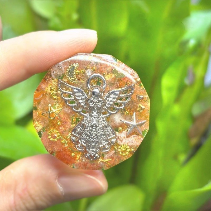 守護天使サンストーン オルゴンポータブルエネルギープレート - キーホルダー・キーケース - クリスタル オレンジ