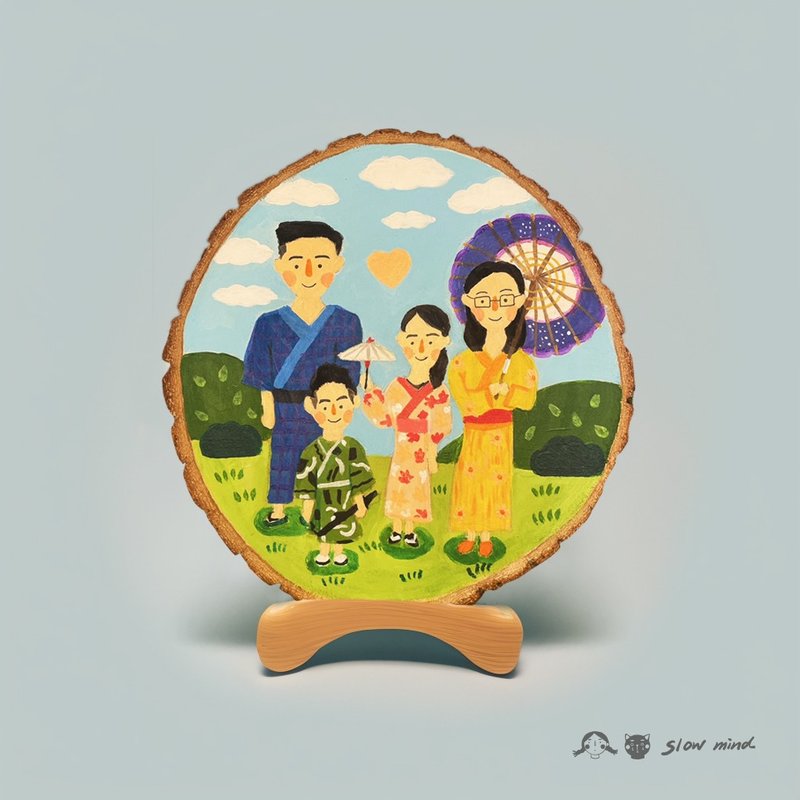 3-4 people-custom camphor wood paintings (including easel) - Customized Portraits - Wood Multicolor