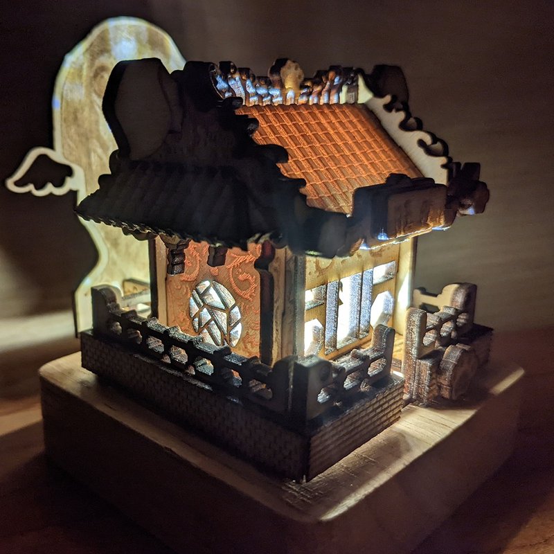 Chinese temple hand-made model, mini architectural sculpture display model, - Wood, Bamboo & Paper - Wood Khaki