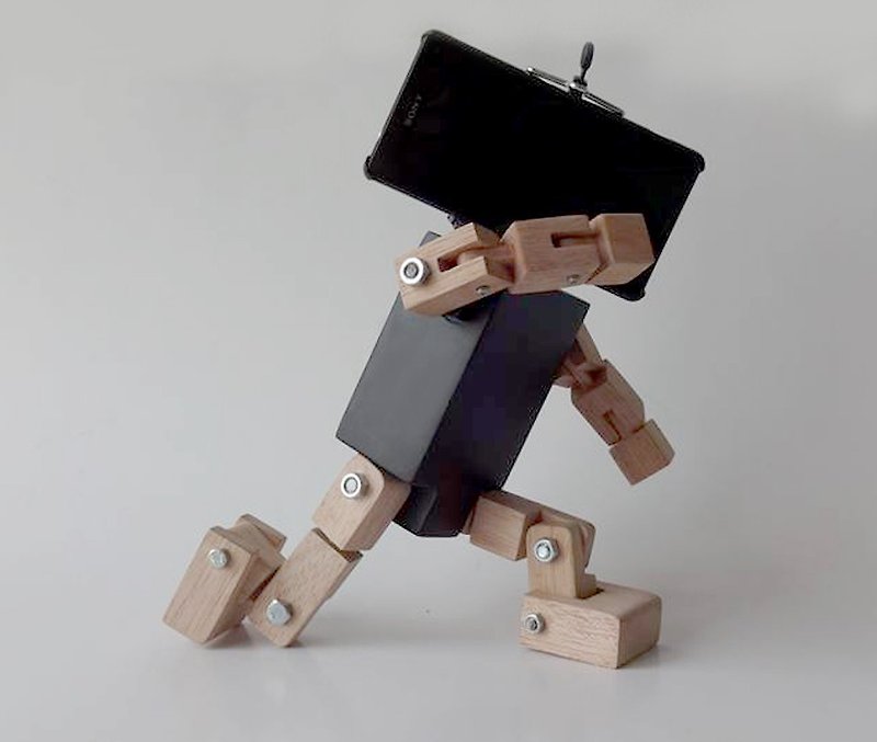 Smartphone robot Black  ( No Base ) - 玩偶/公仔 - 木頭 黑色