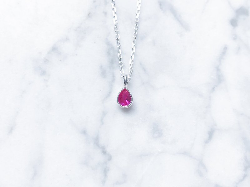 ::Light light series:: Ice drop (Raspberry red) Basic cut sterling silver clavicle chain - Collar Necklaces - Gemstone 