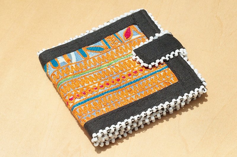 Cotton & Hemp Wallets Multicolor - Hand-embroidered ancient cloth wallet ethnic style short clip embroidery short clip hand-embroidered wallet-desert embroidery cloth