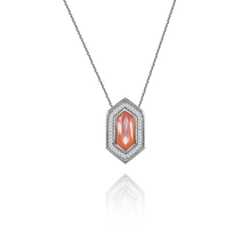 Genevieve Collection 18k黃金粉紅貝六角形鑽石項鍊