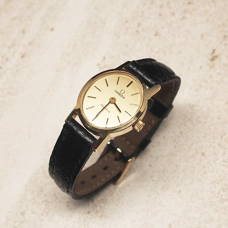 1970 OMEGA Genève 古董 機械錶 黑色錶帶 - 女錶 - 其他金屬 黑色