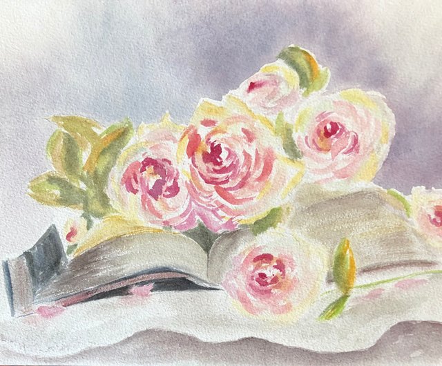 薔薇　バラ　水彩画　花の絵　ホワイトワトソン紙　美術　アート　インテリア　絵画 薔薇 バラ 水彩画 花の絵 ホワイトワトソン紙 美術 アート