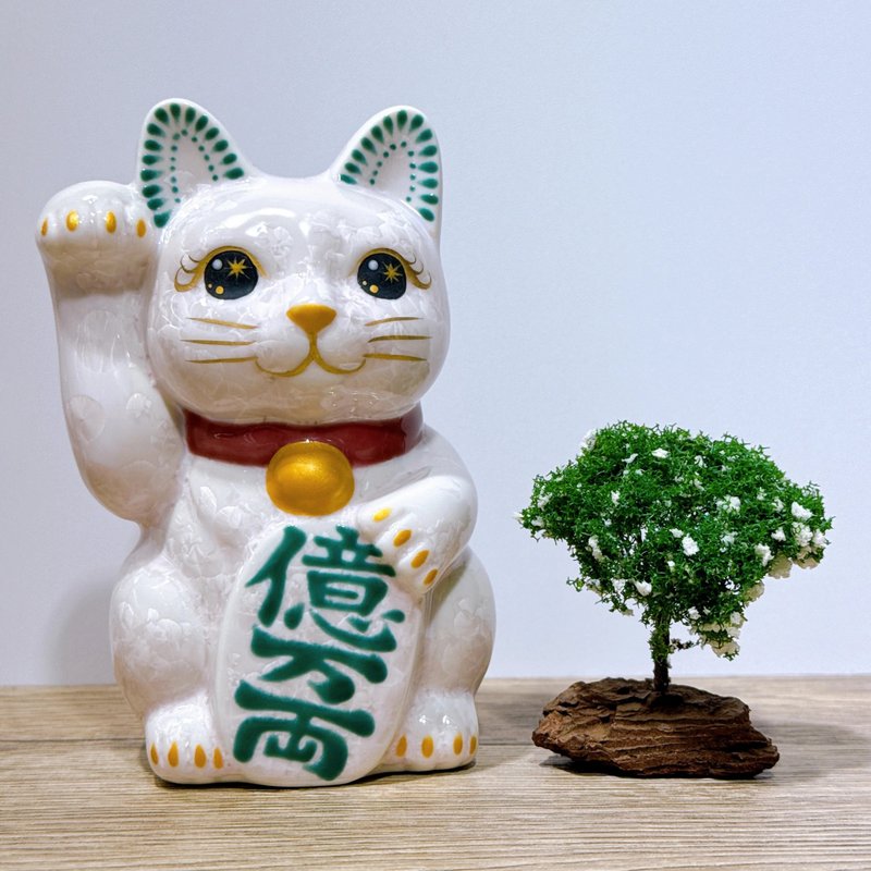 【桃彩吉祥】日本清水燒招財貓 | 花結晶 桃 億万両 右 - 擺飾/家飾品 - 瓷 粉紅色