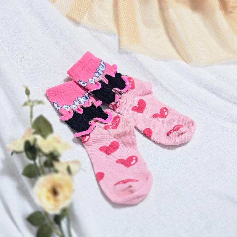 Pink x Black Colorful Mellow Socks, Flashy Socks, Unique, 15-18cm, Children's Socks - Socks - Other Materials Pink