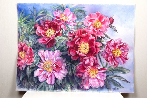 ピンクの牡丹の壁アート、アーティスト Irina Zhunaeva による