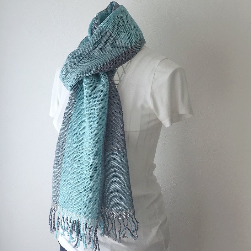 [French Linen: All season] unisex: hand-woven stall "Sky Blue" 2 - ผ้าพันคอ - ผ้าฝ้าย/ผ้าลินิน สีน้ำเงิน