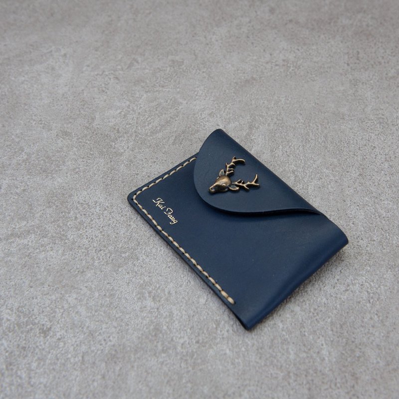 名片夾 卡片夾 名片盒 真皮 深藍色牛皮 限量 - 名片夾/名片盒 - 真皮 藍色