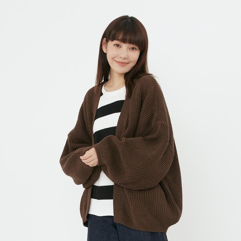 Other Man-Made Fibers Women's Sweaters Brown - Betty puff sleeves Sweater Cardigan