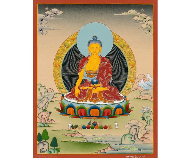 釈迦牟尼仏タンカアート | チベット仏教宗教画 - ショップ Boudha Stupa Thanka Centre ウォールデコ・壁紙 - Pinkoi