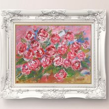 赤いバラの抽象画アクリル小型キャンバス 額入りアート すぐにギフト