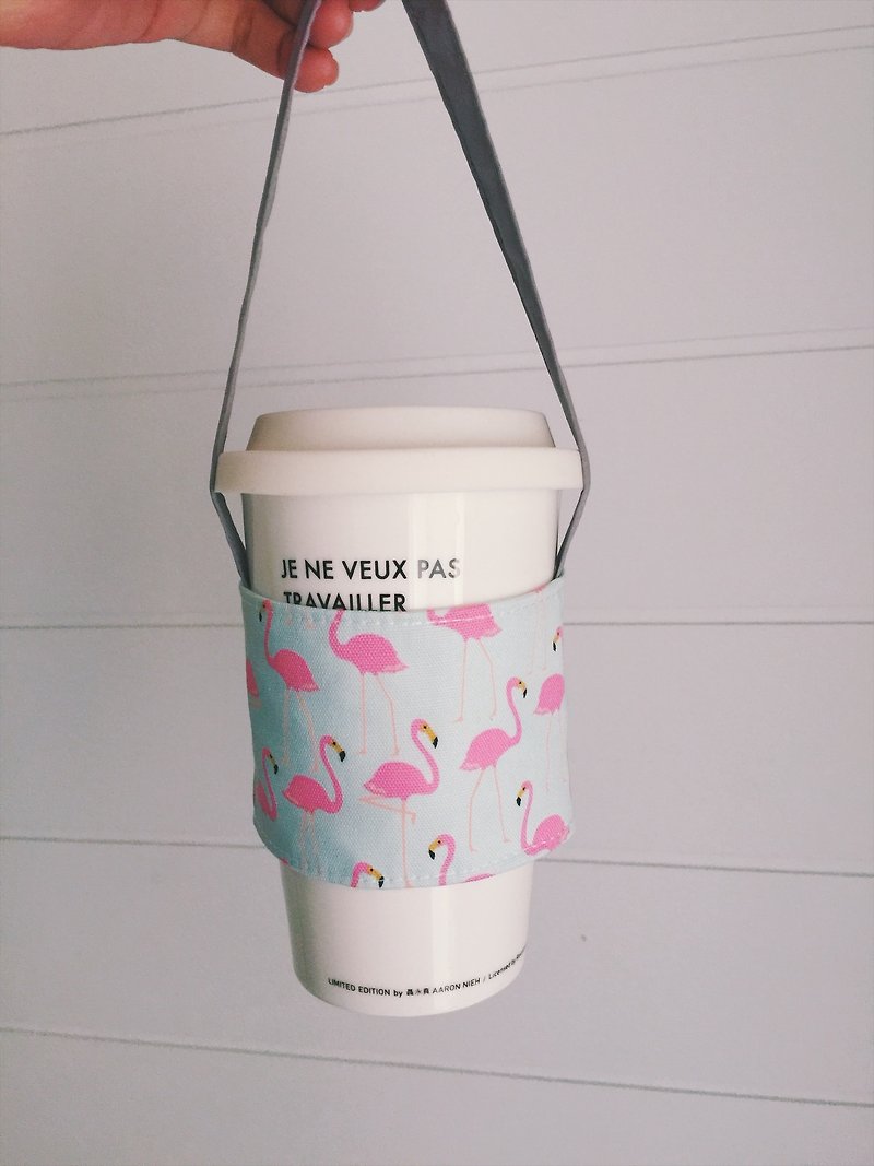 hairmo flamingo eco-friendly coffee cup set (simple version) - Beverage Holders & Bags - Cotton & Hemp Pink