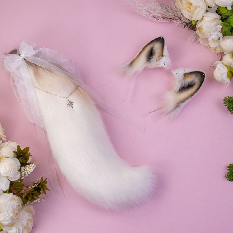 Polar Fox Ears and Tail Set - Hair Accessories - Other Man-Made Fibers White