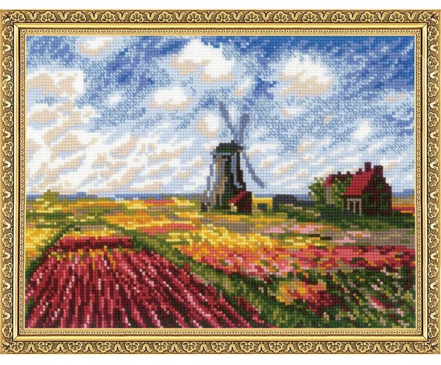 1643 - RIOLIS クロスステッチ材料キット - モネ - オランダのチューリップ畑 - ショップ marumizakka  編み物/刺繍/羊毛フェルト/裁縫 - Pinkoi