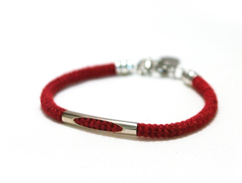Red Linen Simple Mens Crochet Rope Bracelet, Gift For Men - สร้อยข้อมือ - ลินิน สีแดง