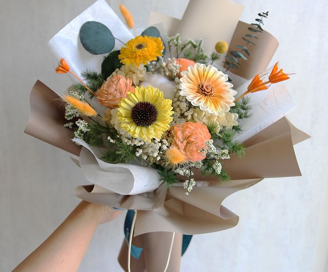 卒業式　ブーケ G74 太陽菊 オレンジ 卒業式花束/卒業式花/卒業祝い/花束/ドライブーケ