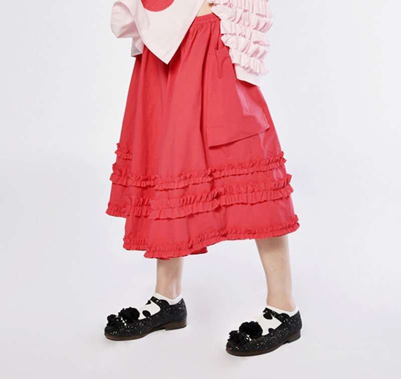 Big red lace skirt skirts Skirt - imakokoni - กระโปรง - ผ้าฝ้าย/ผ้าลินิน สึชมพู