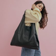 側背三角全皮大包-黑色