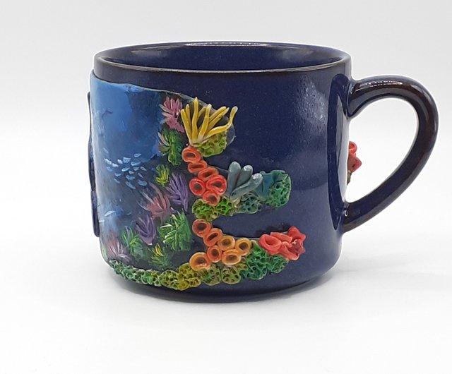 Handmade Pottery Round Mug Ocean Blues