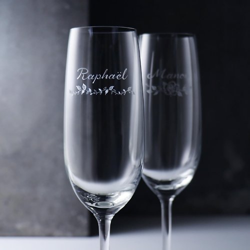 MSA玻璃雕刻 (一對價)210cc【伊甸園婚禮】花禮結婚香檳對杯