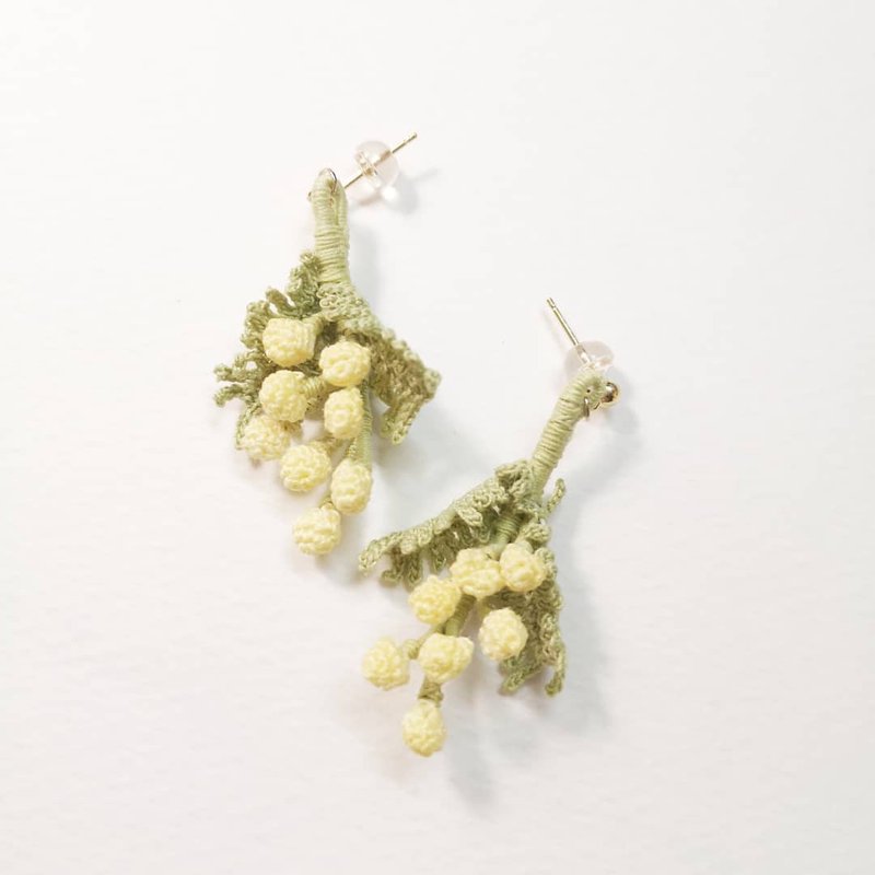 女人節新品My Fancy Handmade小黃花耳環 - 耳環/耳夾/耳骨夾 - 棉．麻 黃色