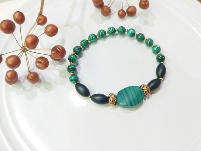 Bracelet. Peacock Stone*Black chalcedony*Bronze retro bracelets - Bracelets - Gemstone Green