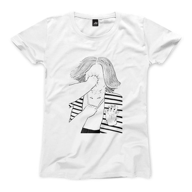 タイムトラベルパンチ - ホワイト - 女性Tシャツ - Tシャツ - コットン・麻 ホワイト