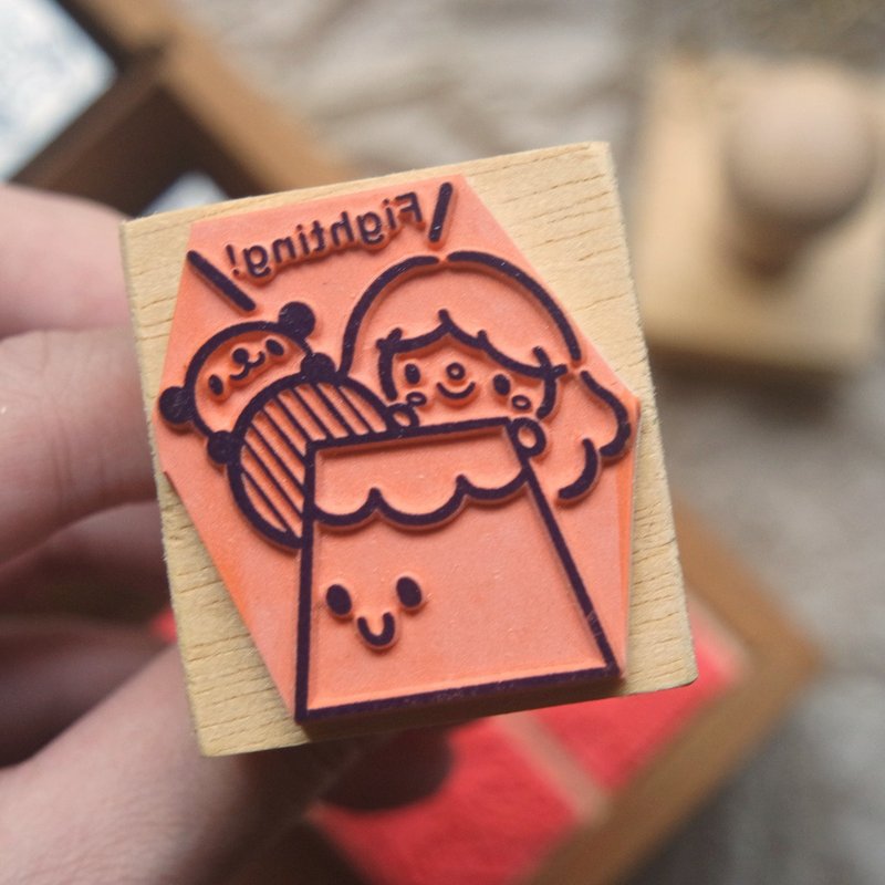 Handle Stamp/ Cute Day and / Mt. Fuji_Fighting - ตราปั๊ม/สแตมป์/หมึก - พลาสติก สีแดง