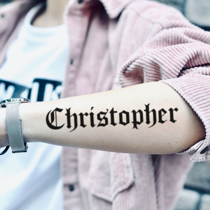 Christopher Temporary Tattoo Name Sticker (Set of 2) - OhMyTat - สติ๊กเกอร์แทททู - กระดาษ สีดำ