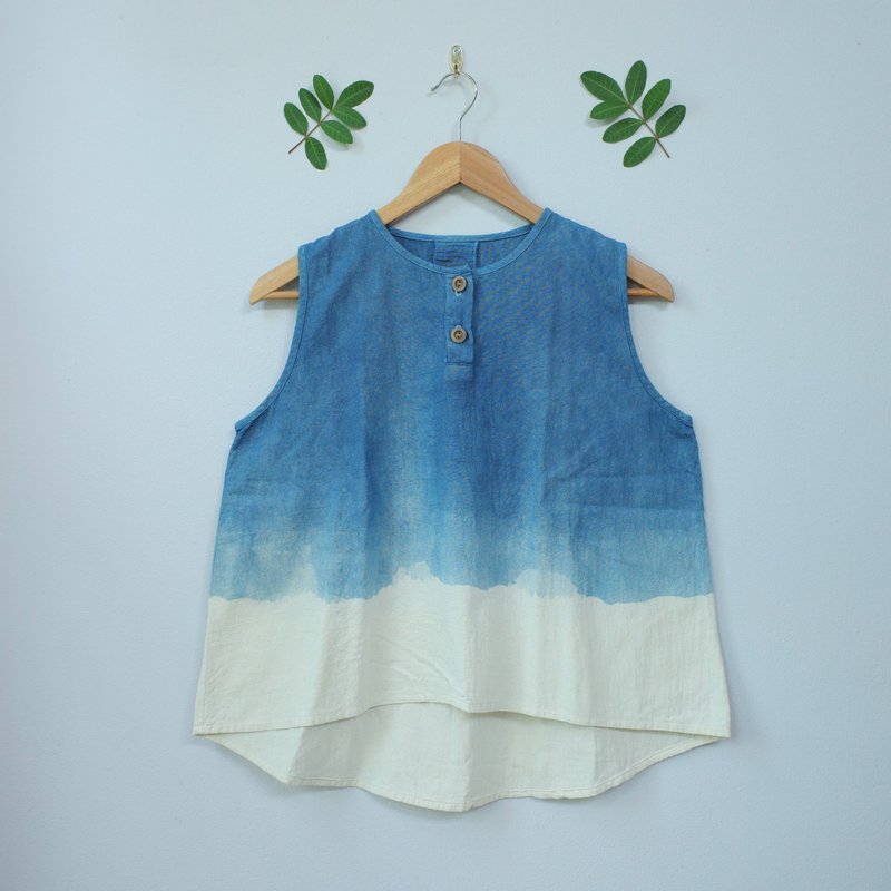 Gigil shirt / indigo shade sleeveless top - 女上衣/長袖上衣 - 棉．麻 藍色