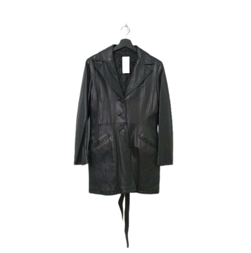 Back to Green-皮衣外套 短大衣 L-05//vintage Leather Jacket - 男毛衣/針織衫 - 真皮 