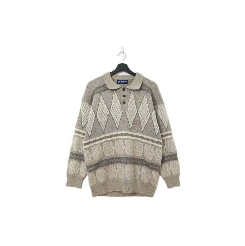 Back to Green-復古毛衣 灰階 菱形圖騰 ws-14 vintage sweater - 男毛衣/針織衫 - 聚酯纖維 