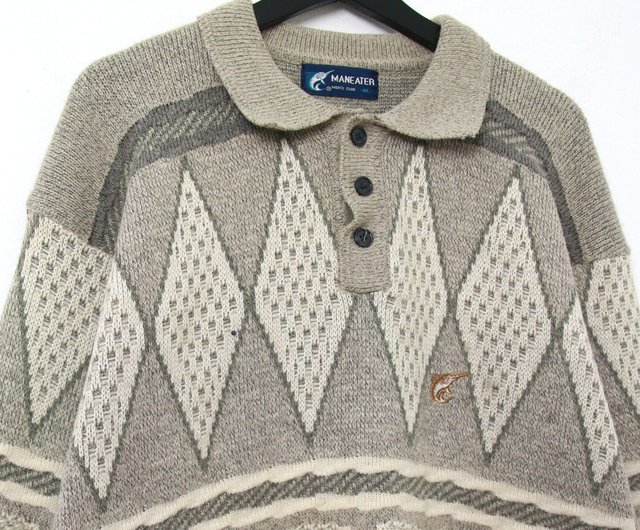 Back to Green - レトロセーター グレーの菱形模様 ws-14