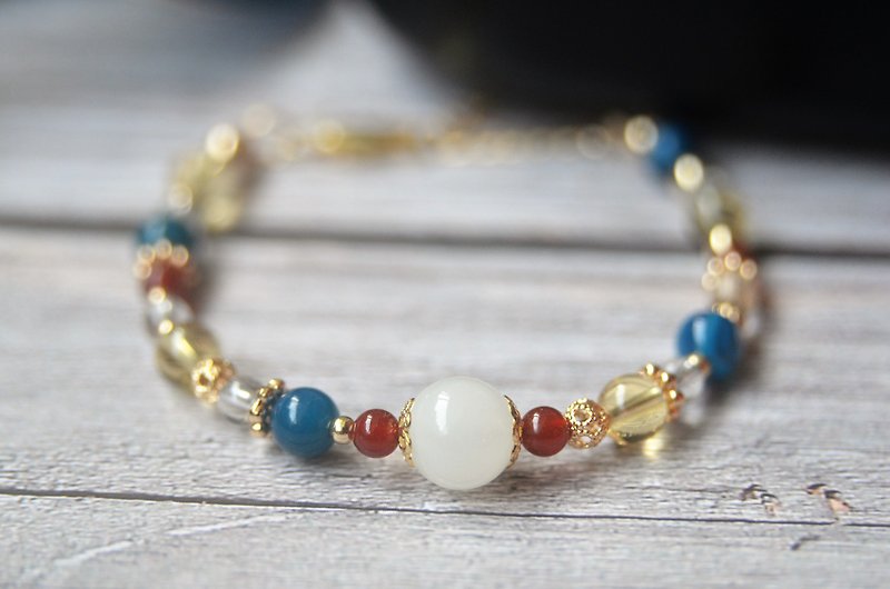 snow white - Bronze, Agate, Citrine/Ametrine Breast Milk Jewelry Parent-child Bracelet Customized - Bracelets - Semi-Precious Stones Blue
